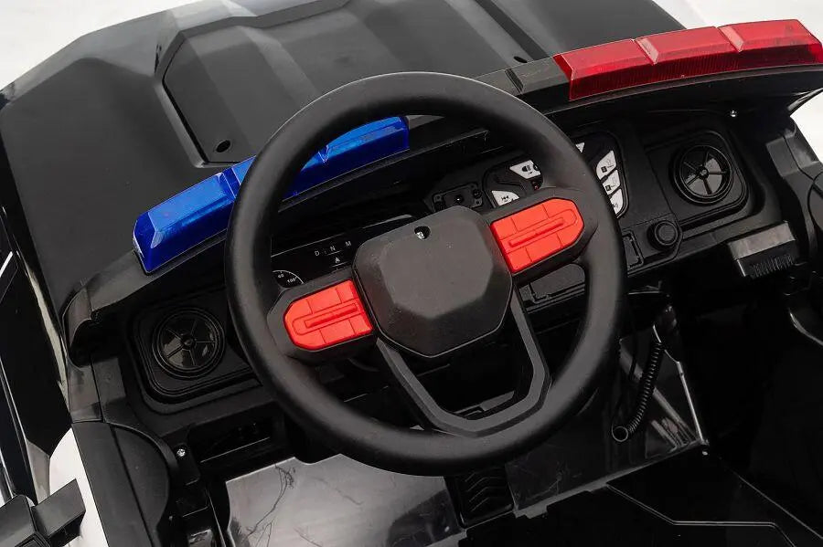 Elektro-Polizeiauto für Kinder 24V – 2-Sitzer, 4x200W Motoren, 10km/h, EVA-Reifen & Ledersitz