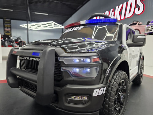 Polizei Dodge RAM Elektro Kinderauto - Mit Ledersitz und EVA Reifen, Bluetooth, Federung, Fernbedienung, MP3