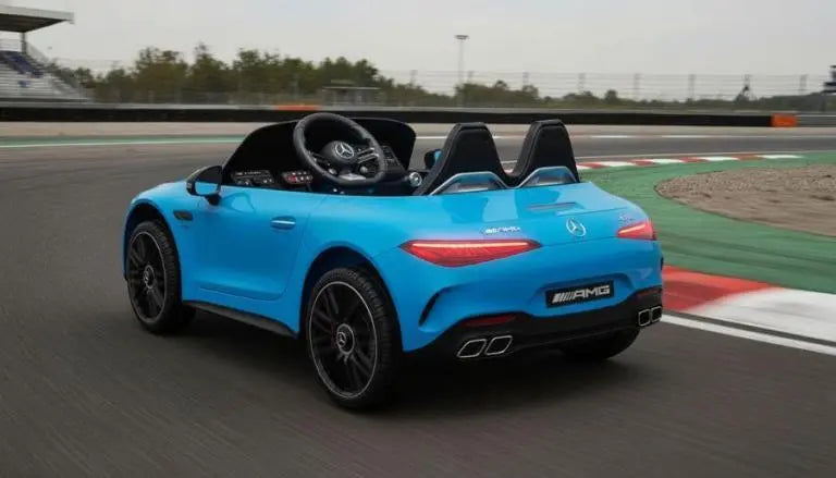 Mercedes SL63 AMG Kinder Elektroauto 24V in Blau – Lizenziert, Fernbedienung, Leder, EVA, MP3