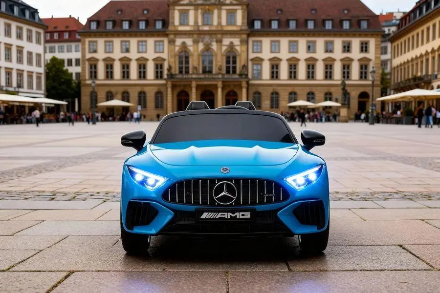 Mercedes SL63 AMG Kinder Elektroauto 24V in Blau – Lizenziert, Fernbedienung, Leder, EVA, MP3