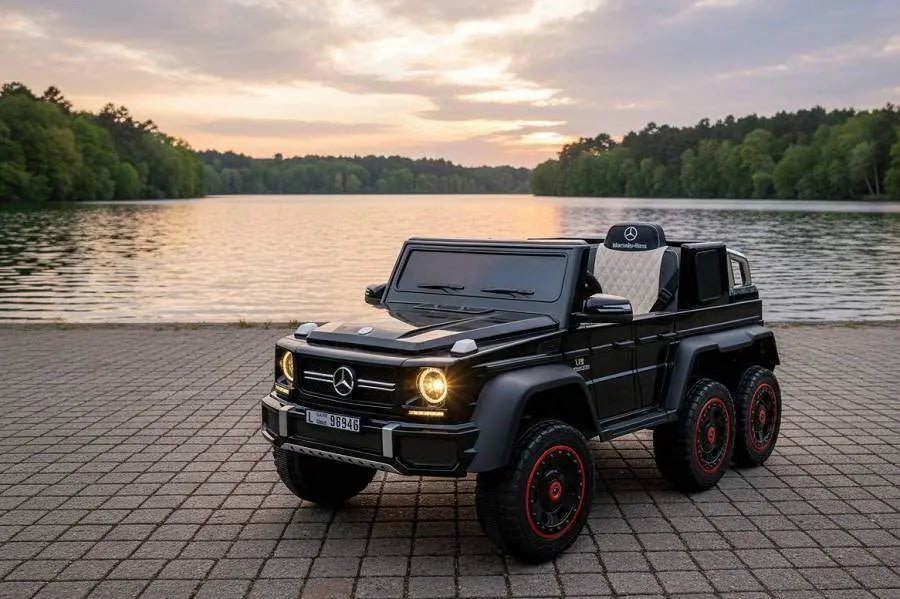 Mercedes G63 AMG 6x6 Kinder Elektroauto lizenziert in weiß oder schwarz – Leder, EVA, Fernbedienung, MP3
