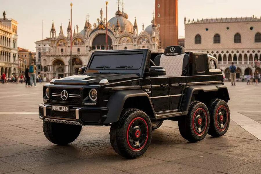 Mercedes G63 AMG 6x6 Kinder Elektroauto lizenziert in weiß oder schwarz – Leder, EVA, Fernbedienung, MP3