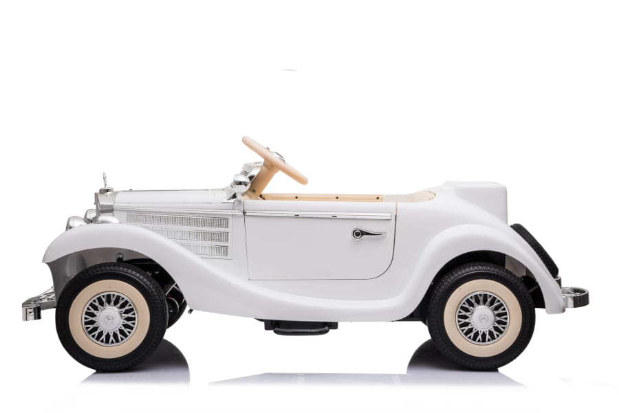 Mercedes-Benz 540K Oldtimer Elektroauto für Kinder in Weiß – Lizenziert mit Ledersitz, Musik, Fernsteuerung
