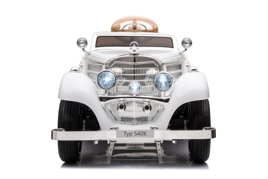Mercedes-Benz 540K Oldtimer Elektroauto für Kinder in Weiß – Lizenziert mit Ledersitz, Musik, Fernsteuerung