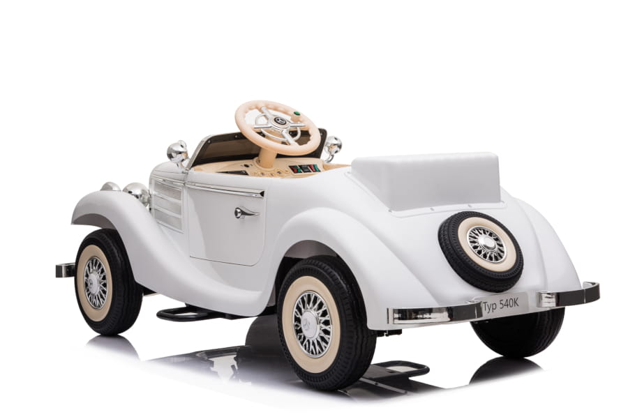 Mercedes-Benz 540K Oldtimer Elektroauto für Kinder in Weiß – Lizenziert mit Ledersitz, Musik, Fernsteuerung