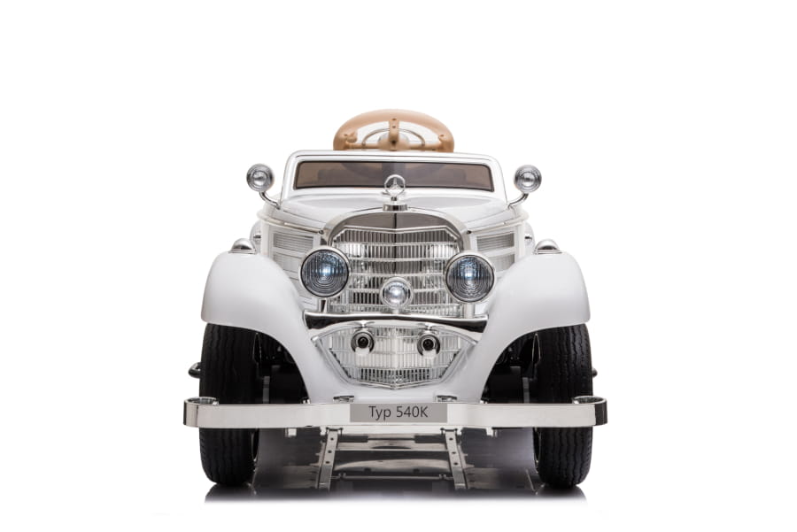 Mercedes-Benz 540K Oldtimer Elektroauto für Kinder in Weiß – Lizenziert mit Ledersitz, Musik, Fernsteuerung
