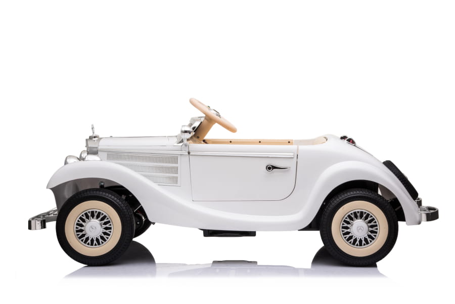 Mercedes-Benz 540K Oldtimer Elektroauto für Kinder in Weiß – Lizenziert mit Ledersitz, Musik, Fernsteuerung