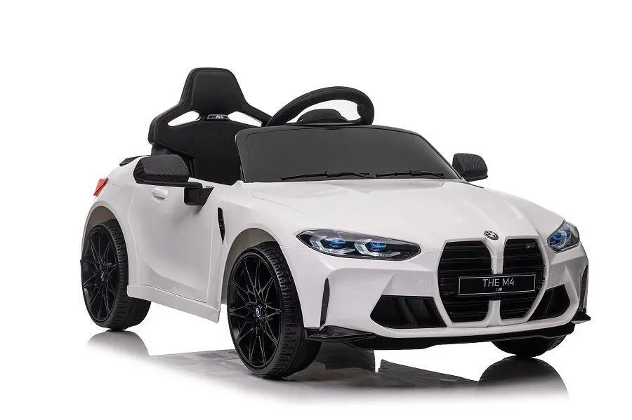 BMW M4 Kinder Elektrofahrzeug in Weiß – 12V, Leder, EVA, Fernbedienung, LED, Lizenziert