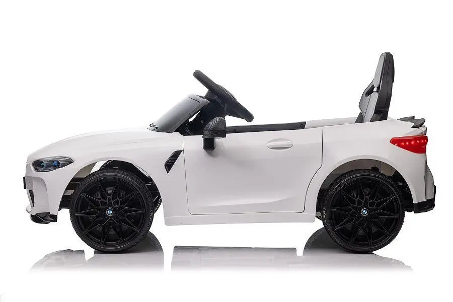 BMW M4 Kinder Elektrofahrzeug in Weiß – 12V, Leder, EVA, Fernbedienung, LED, Lizenziert
