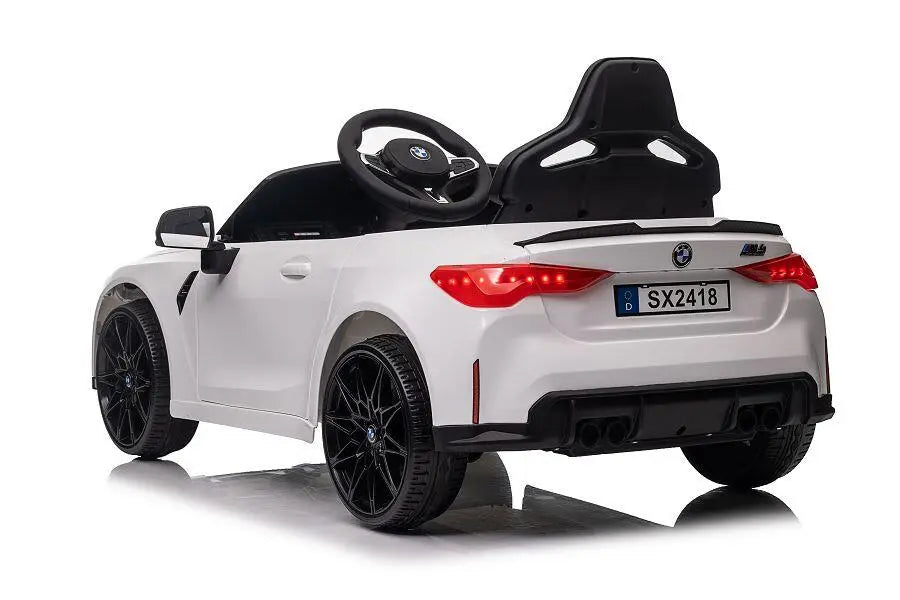 BMW M4 Kinder Elektrofahrzeug in Weiß – 12V, Leder, EVA, Fernbedienung, LED, Lizenziert
