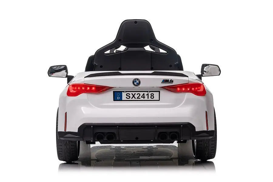 BMW M4 Kinder Elektrofahrzeug in Weiß – 12V, Leder, EVA, Fernbedienung, LED, Lizenziert