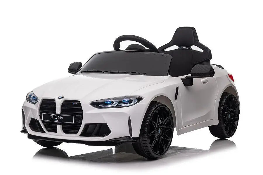 BMW M4 Kinder Elektrofahrzeug in Weiß – 12V, Leder, EVA, Fernbedienung, LED, Lizenziert