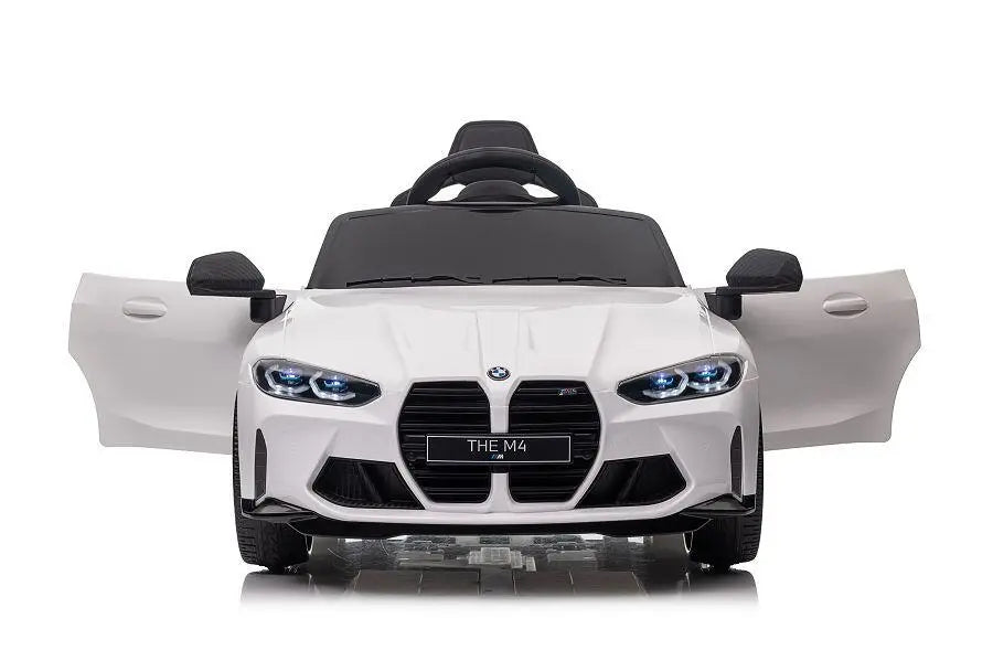 BMW M4 Kinder Elektrofahrzeug in Weiß – 12V, Leder, EVA, Fernbedienung, LED, Lizenziert