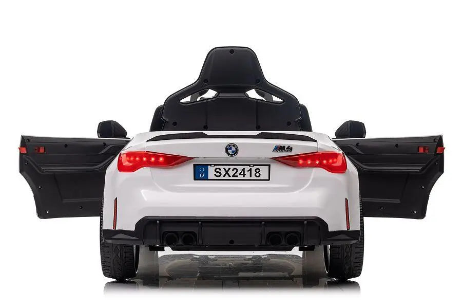 BMW M4 Kinder Elektrofahrzeug in Weiß – 12V, Leder, EVA, Fernbedienung, LED, Lizenziert