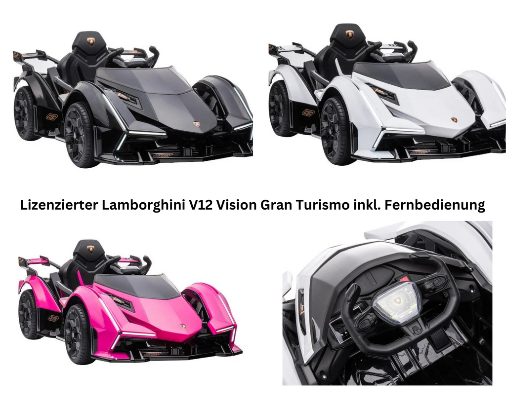 Lamborghini V12 Vision Gran Turismo Kinder Elektroauto – Lizenziert + RC, Leder