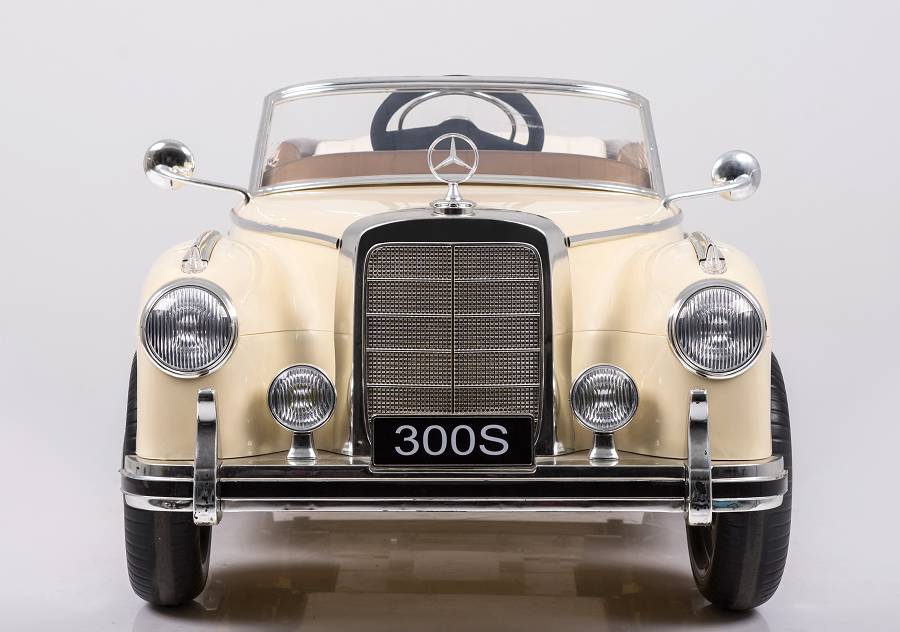 Mercedes-Benz 300S Oldtimer Elektroauto für Kinder in Beige – Lizenziert mit Ledersitz, MP3, Fernbedienung