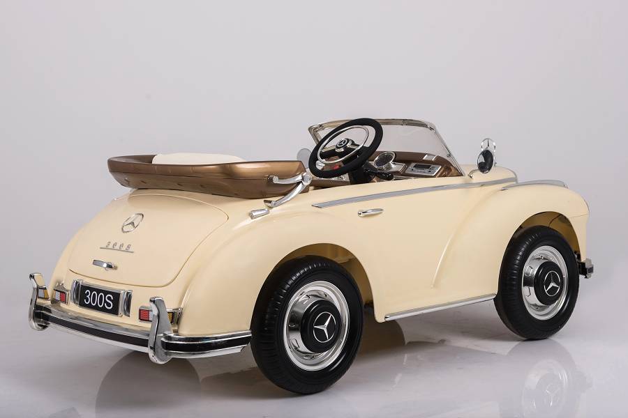 Mercedes-Benz 300S Oldtimer Elektroauto für Kinder in Beige – Lizenziert mit Ledersitz, MP3, Fernbedienung