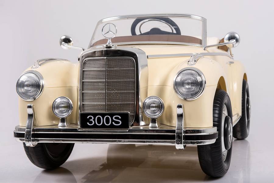Mercedes-Benz 300S Oldtimer Elektroauto für Kinder in Beige – Lizenziert mit Ledersitz, MP3, Fernbedienung