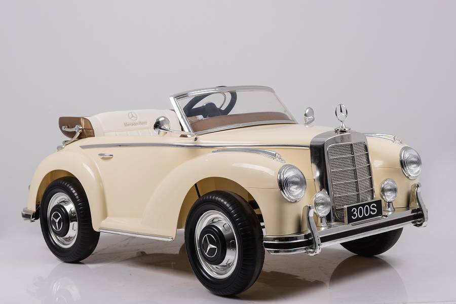 Mercedes-Benz 300S Oldtimer Elektroauto für Kinder in Beige – Lizenziert mit Ledersitz, MP3, Fernbedienung