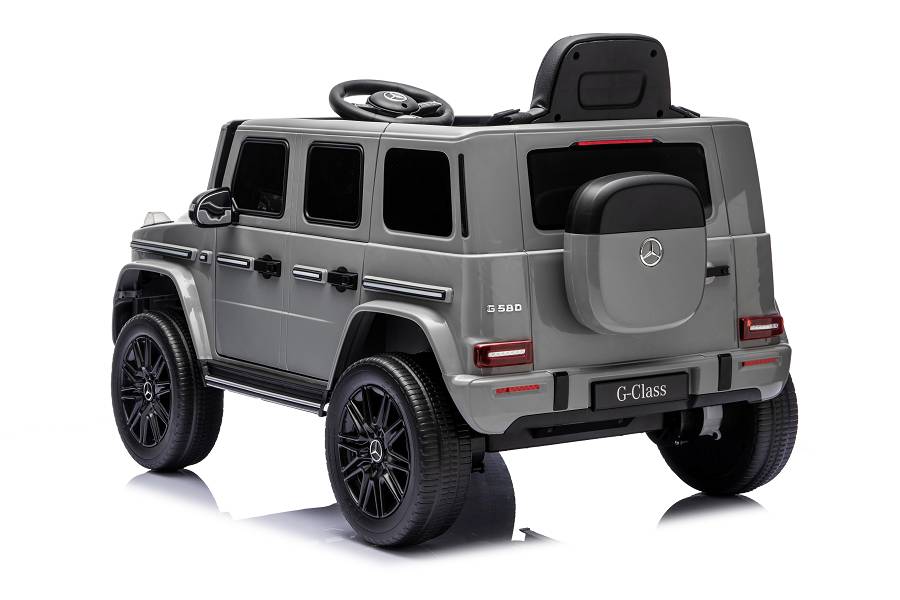 Mercedes G580 AMG in Schwarz oder Grau – Kinder Elektroauto lizenziert mit Ledersitzen, Vollgummireifen, Fernbedienung, MP3, Stoßdämpfer