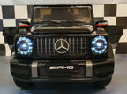 Mercedes G63 AMG in Schwarz – Kinder Elektroauto lizenziert mit Ledersitzen, Vollgummireifen, Fernbedienung, MP3, Stoßdämpfer