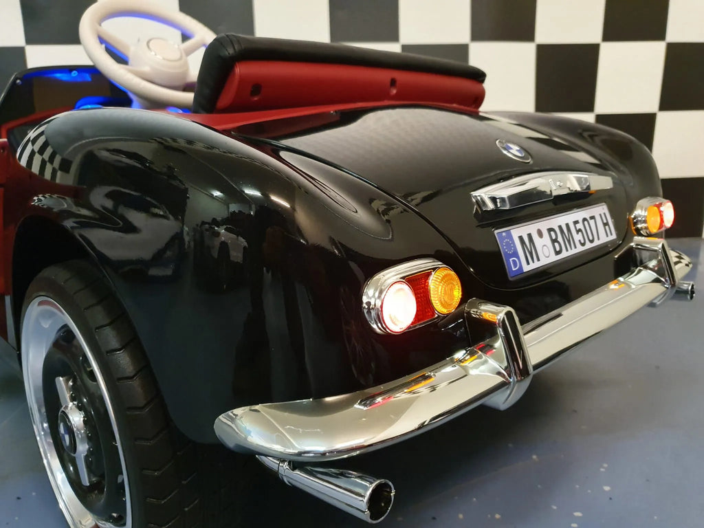 BMW 507 Kinder Oldtimer Elektroauto 12V – Lizenziert mit Ledersitz, MP3, Fernbedienung, 2x35W