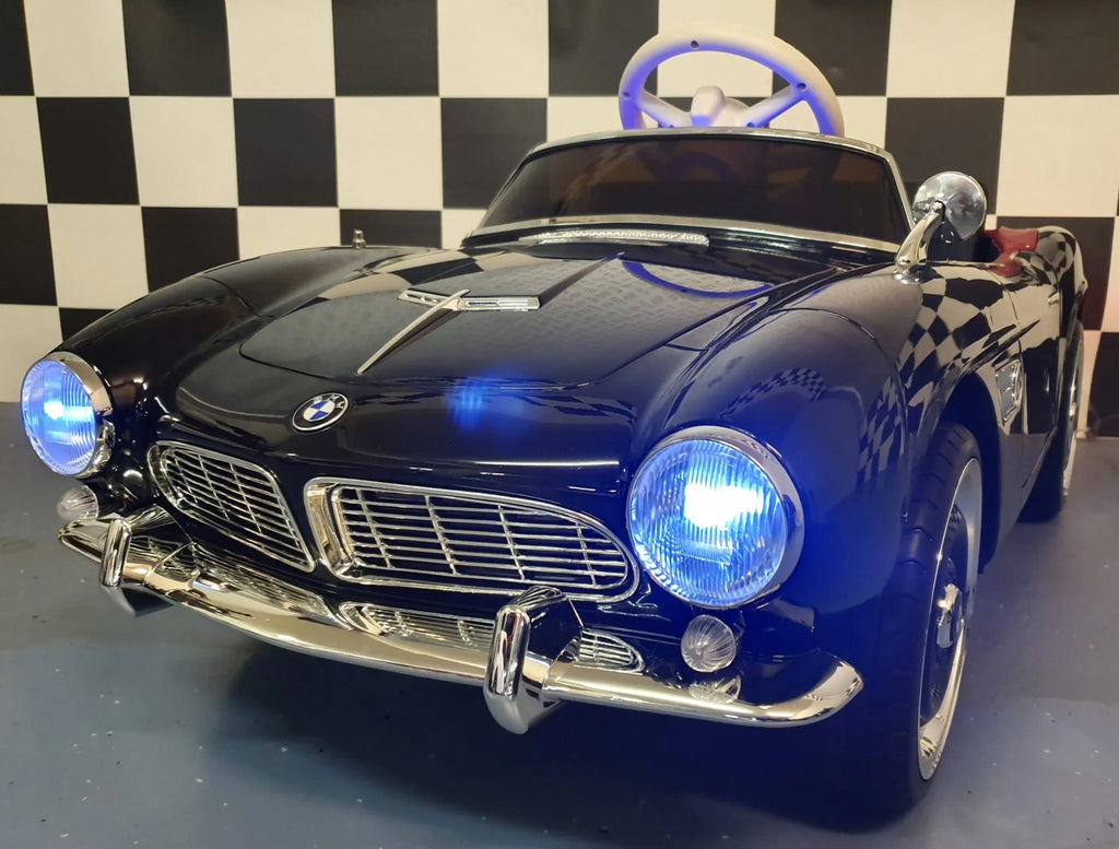 BMW 507 Kinder Oldtimer Elektroauto 12V – Lizenziert mit Ledersitz, MP3, Fernbedienung, 2x35W