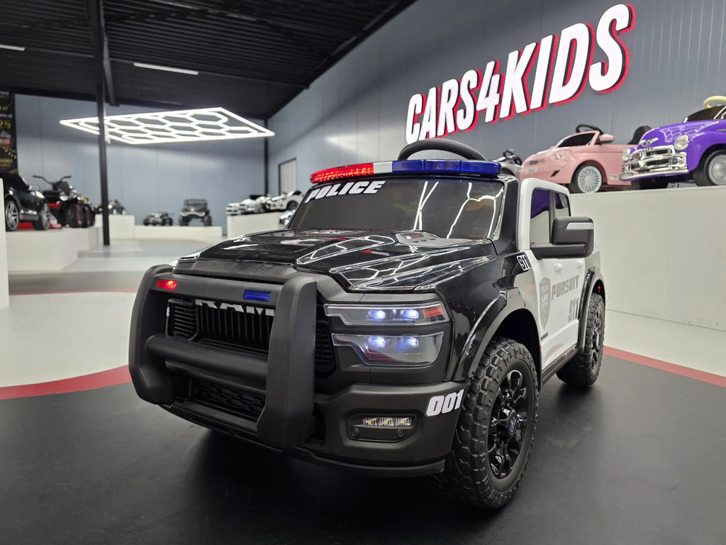 Polizei Dodge RAM Elektro Kinderauto - Mit Ledersitz und EVA Reifen, Bluetooth, Federung, Fernbedienung, MP3