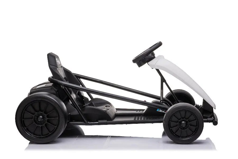 Kinder Elektro Drift GoKart in Weiß – Kart mit 2 Motoren, 10km/h, LED, Musik, 24V