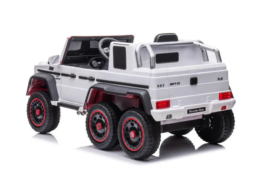 Mercedes G63 AMG 6x6 Kinder Elektroauto lizenziert in weiß oder schwarz – Leder, EVA, Fernbedienung, MP3