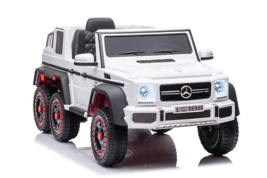 Mercedes G63 AMG 6x6 Kinder Elektroauto lizenziert in weiß oder schwarz – Leder, EVA, Fernbedienung, MP3