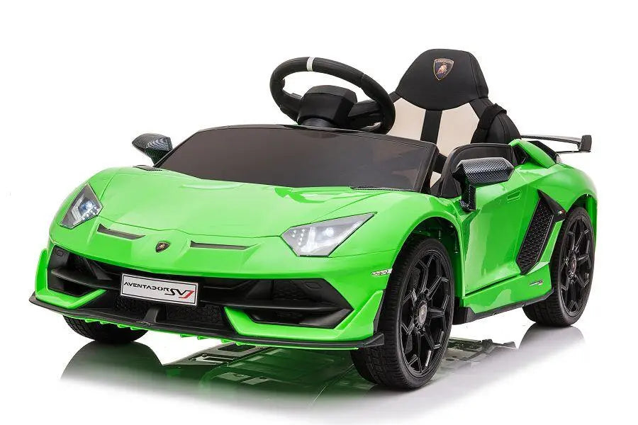 Lamborghini Aventador SVJ Kinderfahrzeug – lizenziert, 12V, 2 Motoren, Fernsteuerung, MP3, Ledersitz, EVA