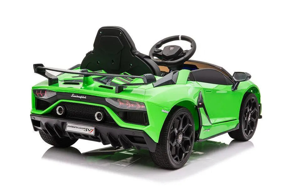 Lamborghini Aventador SVJ Kinderfahrzeug – lizenziert, 12V, 2 Motoren, Fernsteuerung, MP3, Ledersitz, EVA
