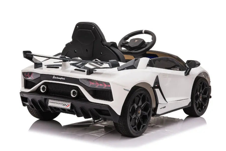 Lamborghini Aventador SVJ Kinderfahrzeug – lizenziert, 12V, 2 Motoren, Fernsteuerung, MP3, Ledersitz, EVA