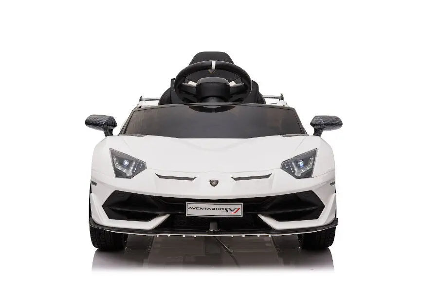 Lamborghini Aventador SVJ Kinderfahrzeug – lizenziert, 12V, 2 Motoren, Fernsteuerung, MP3, Ledersitz, EVA