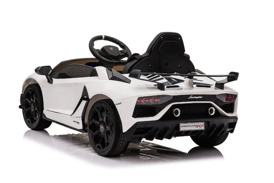 Lamborghini Aventador SVJ Kinderfahrzeug – lizenziert, 12V, 2 Motoren, Fernsteuerung, MP3, Ledersitz, EVA