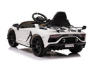 Lamborghini Aventador SVJ Kinderfahrzeug – lizenziert, 12V, 2 Motoren, Fernsteuerung, MP3, Ledersitz, EVA