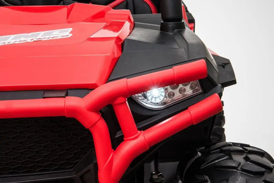 Kinderfahrzeug Elektro Auto Buggy 999  – 2-Sitzer, 4 Motoren, Fernsteuerung, Allrad, Leder, EVA