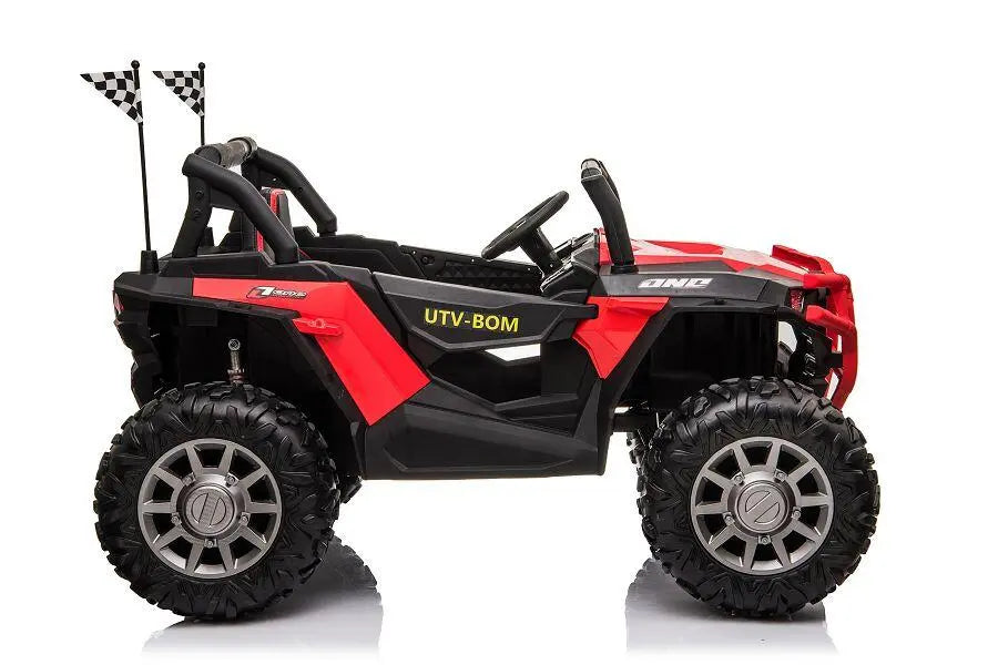 Kinderfahrzeug Elektro Auto Buggy 999  – 2-Sitzer, 4 Motoren, Fernsteuerung, Allrad, Leder, EVA