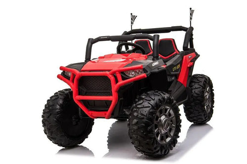 Kinderfahrzeug Elektro Auto Buggy 999  – 2-Sitzer, 4 Motoren, Fernsteuerung, Allrad, Leder, EVA