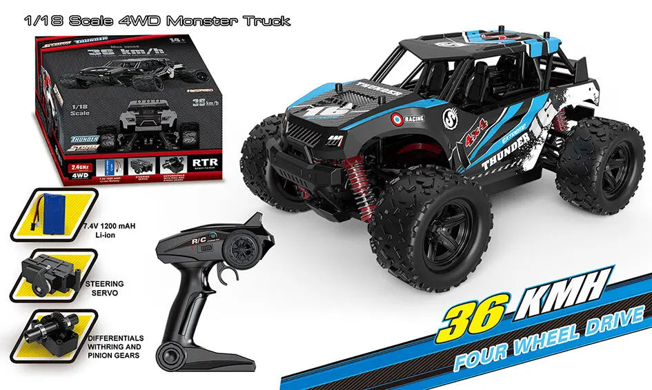 Ferngesteuertes Elektro Auto ThunderHigh Speed RC mit 2,4Ghz, 40km/h, Allradantrieb