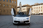 Lamborghini Aventador SVJ Kinderfahrzeug – lizenziert, 12V, 2 Motoren, Fernsteuerung, MP3, Ledersitz, EVA