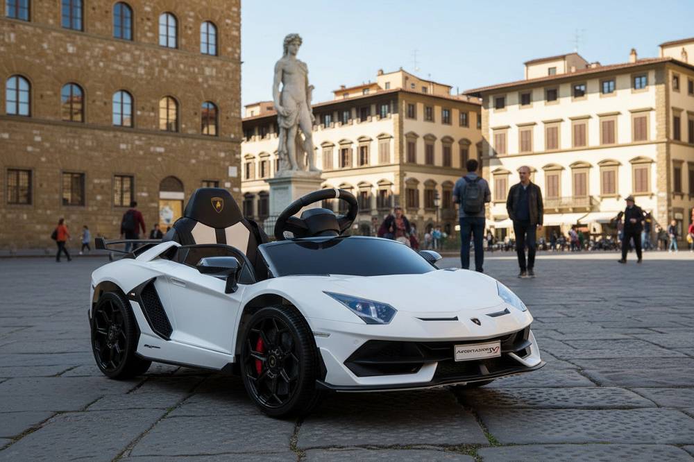 Lamborghini Aventador SVJ Kinderfahrzeug – lizenziert, 12V, 2 Motoren, Fernsteuerung, MP3, Ledersitz, EVA
