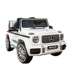 Mercedes G63 AMG Kinder Elektrofahrzeug in weiß mit Lithium Akku – lizenziert, Leder, EVA, Fernbedienung, Bluetooth, Federung