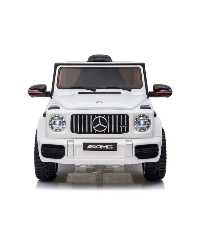 Mercedes G63 AMG Kinder Elektrofahrzeug in weiß mit Lithium Akku – lizenziert, Leder, EVA, Fernbedienung, Bluetooth, Federung