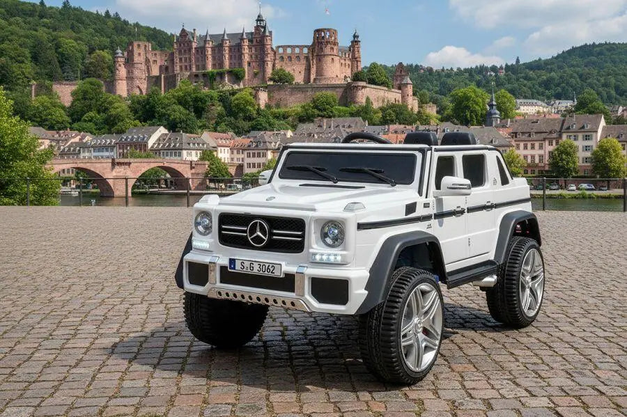 Mercedes G650 Maybach 2-Sitzer Kinder Elektroauto XXL lizenziert in weiß oder blau – Leder, 12km/h, EVA, Fernbedienung, MP3