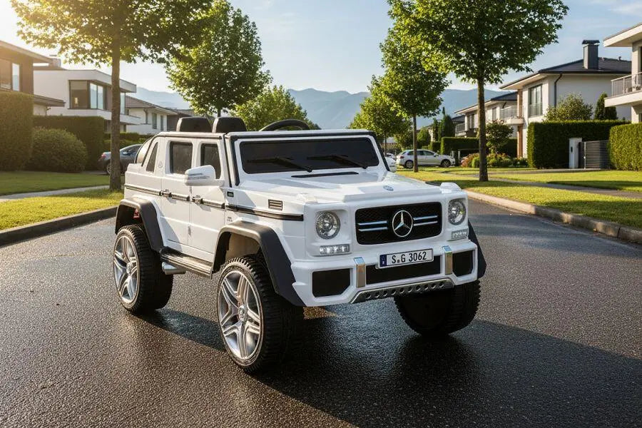 Mercedes G650 Maybach 2-Sitzer Kinder Elektroauto XXL lizenziert in weiß oder blau – Leder, 12km/h, EVA, Fernbedienung, MP3