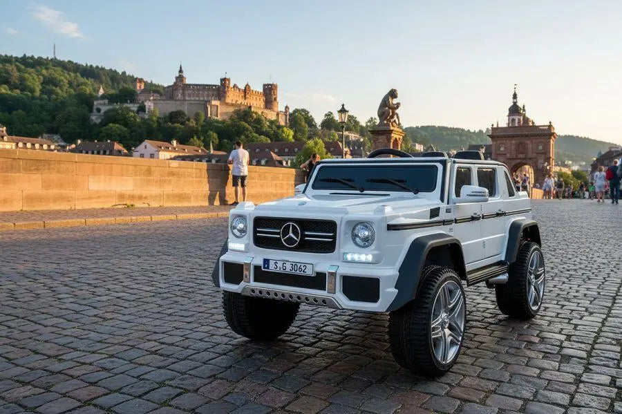 Mercedes G650 Maybach 2-Sitzer Kinder Elektroauto XXL lizenziert in weiß oder blau – Leder, 12km/h, EVA, Fernbedienung, MP3